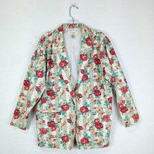 Vintage Gitano Floral Striped Cotton Single Button Oversized Blazer Size Medium
