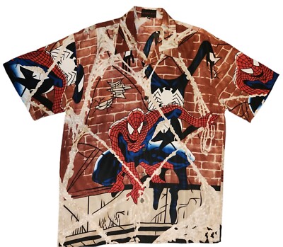 Spiderman Men's Button Down Shirt All Over Print -Casual wear- Marvel  -NWT