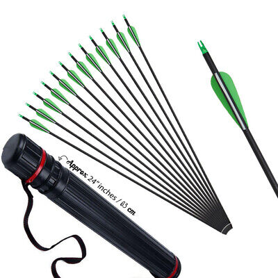 12X 32'' Archery Hunting Carbon Arrows Spine 550 With Black Quivers for Recurve