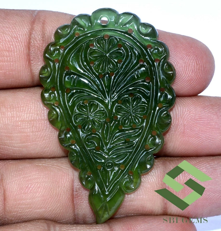 52.77 CTS Natural Serpentine Hand Made Carving 55x35 mm Loose Gemstone - Image 2 of 4