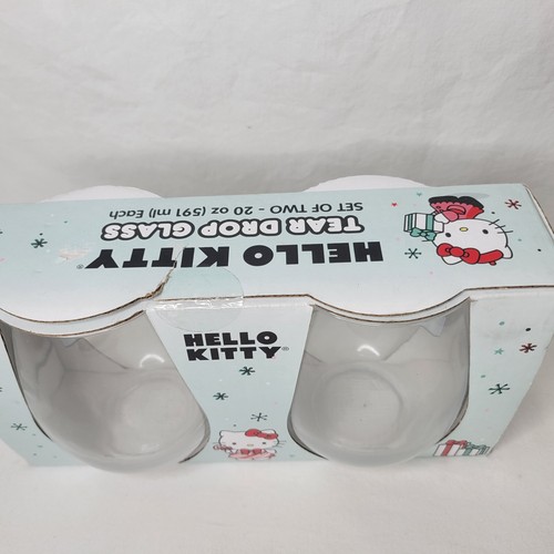 Hello Kitty Teardrop Wine Glass Set Christmas 2022 Holidays Tree Peppermint New - Picture 6 of 11