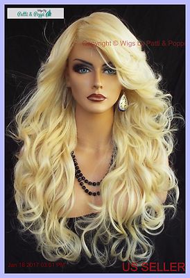 LONG WAVY HEAT SAFE SKIN TOP WIG BLOND 613  *INCREDIBLE SENSUAL STYLE 1138
