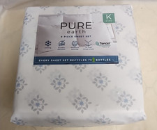 Pure Earth Tencel Blend 4-piece Sheet Set KING White Luna Foulard