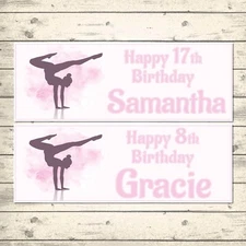 2 PERSONALISED 800mm x 297mm PRETTY PINK GYMNASTIC BIRTHDAY BANNERS