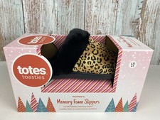 Totes Toasties Memory Foam Slippers Cheetah Animal Print Faux Fur Large 8-9