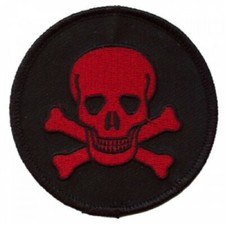 Motorcycle Biker Vest Jacket Patch - Skull 3" patch red on blk