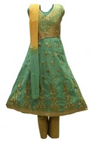 Gcs3255 Sea Green And Gold Girl's Churidar Suit Indian Bollywood Fancy Dress Gcs3255 Sea Green And Gold Girl's Churidar Suit Indian Bollywood Fancy Dress