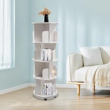 4 Tier Rotating Bookshelf Tower Spinning Bookcase Lazy Round Corner Shelf White