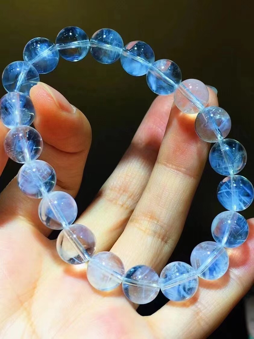 Natural white crystal blue needle Round Beads Bracelet 9.8mm Natural white crystal blue needle Round Beads Bracelet 9.8mm