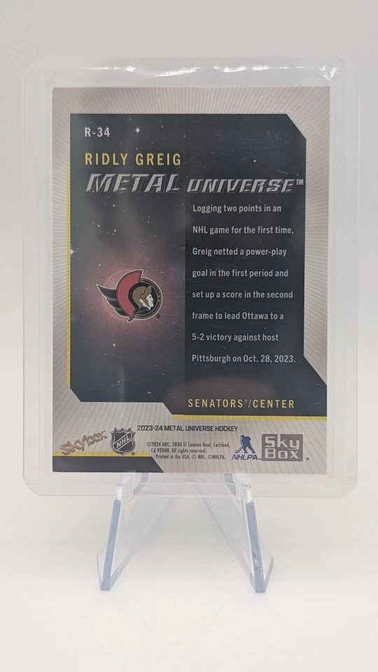 2023-24 Metal Universe RIDLY GREIG Rookie RC R-34 – Ottawa Senators – Skybox - Image 2 of 2