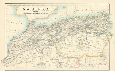 Nordwestafrika bestehend aus Marokko, Algerien & Tunesien. Johnston 1887 alte Karte