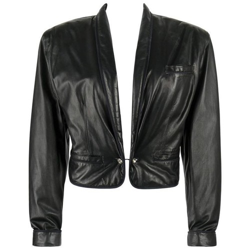 GIANNI VERSACE c.1980's Black Leather Cropped Blazer … - Gem