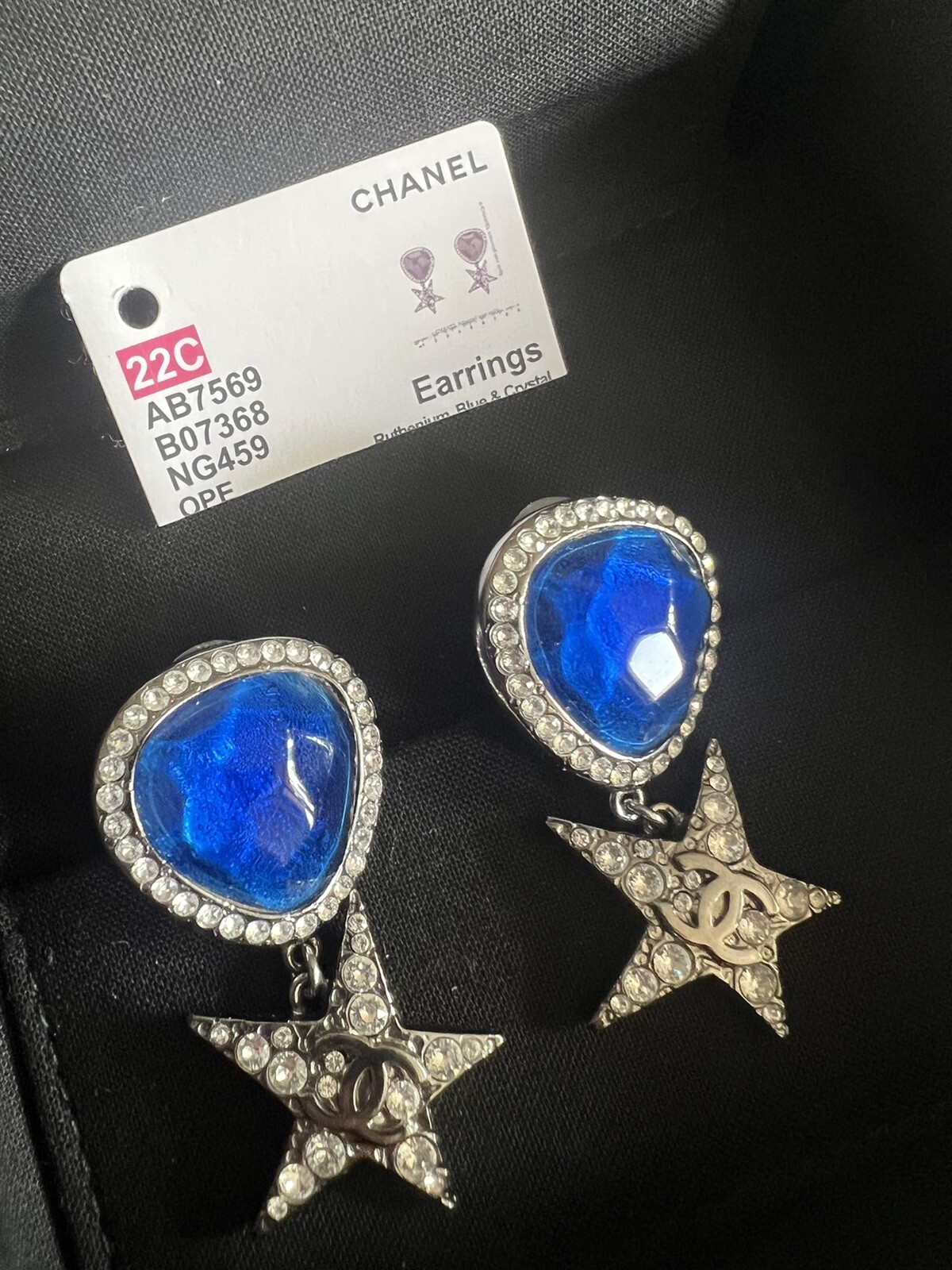 AUTH Chanel Blue Crystal and Star Rhinestones Earrin… - Gem