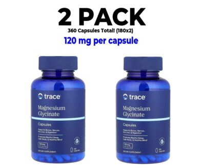 Trace, Magnesium Glycinate, 2 PACK, 120 mg per capsule, 180 Capsules, 360 total!