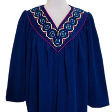 Appel Southwestern Blue Robe Petite Size M Retro Style Embroidered VTG Bathrobe