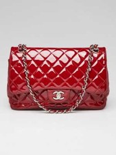 Chanel Red Quilted Patent Leather Classic Jumbo Double Flap Bag