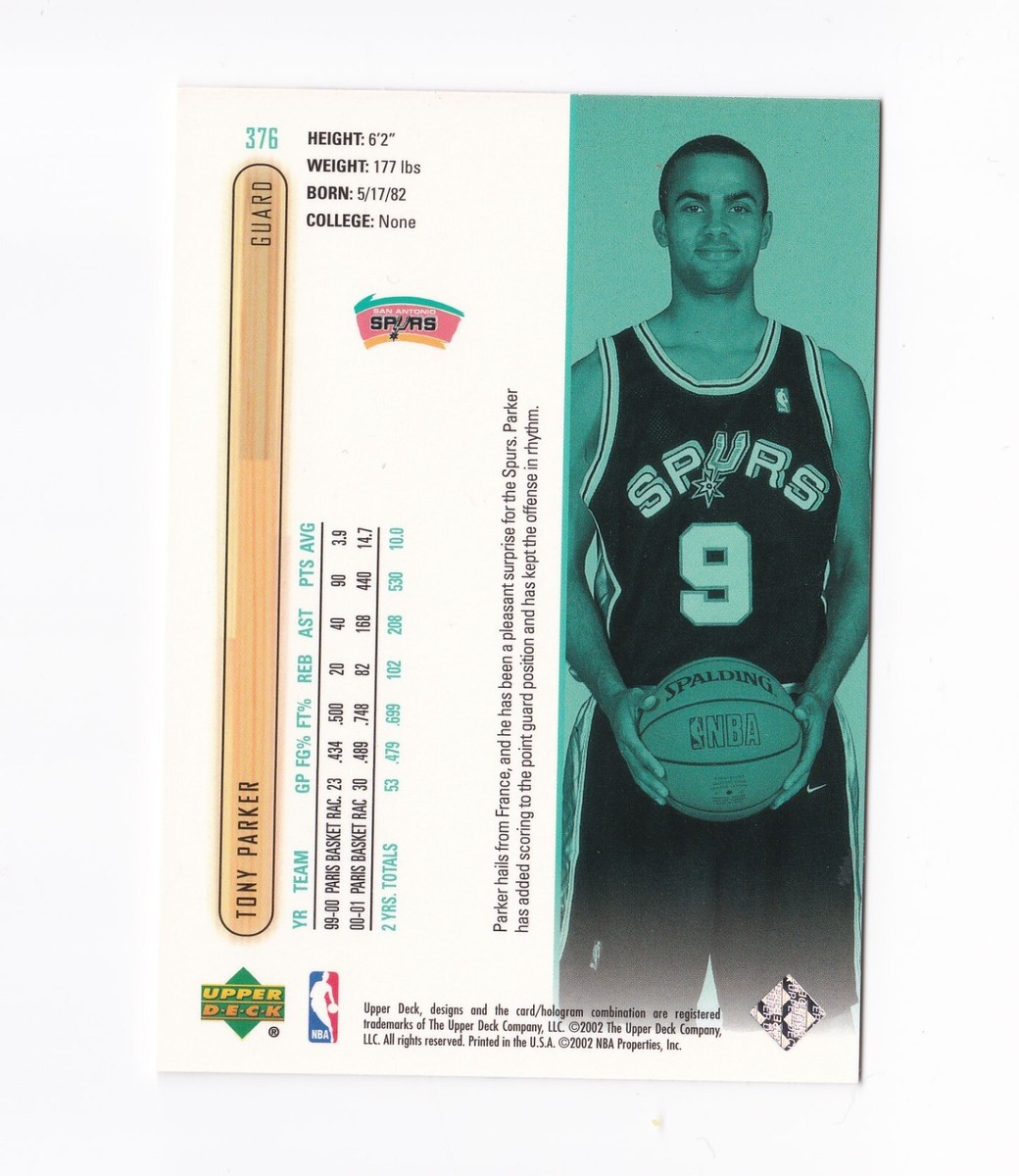 2001-02 Upper Deck #376 Tony Parker San Antonio Spurs | eBay