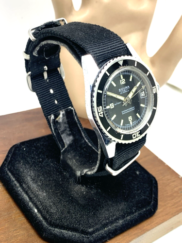 Sicura Men's Watch Vintage Diver Swiss Automatic 25 Jewels Black Dial 38mm Nylon - Picture 13 of 13