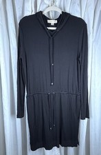 MICHAEL KORS Womens Large Basics Hooded Dress Lounge Tie Waist Long Sleeves EUC