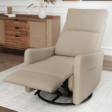 Power Swivel Rocker Recliner, 270  Fabric Glider for Small Spaces, Brown