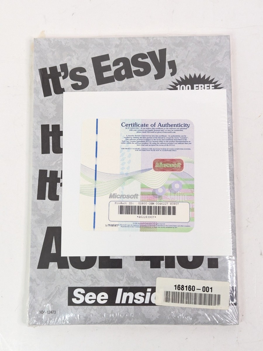 Microsoft Windows 98 Getting Started Manual Certificate Product