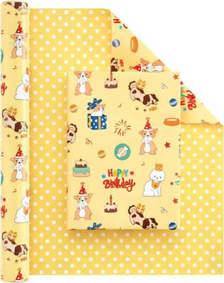 Dog Wrapping Paper Roll - 1 Roll 17'' x 33 ft Reversible Happy Birthday Wrappi...