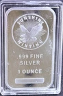 SILVER 1 OZ. AMERICAN SILVERTOWNE MINING BAR .999 BULLION -