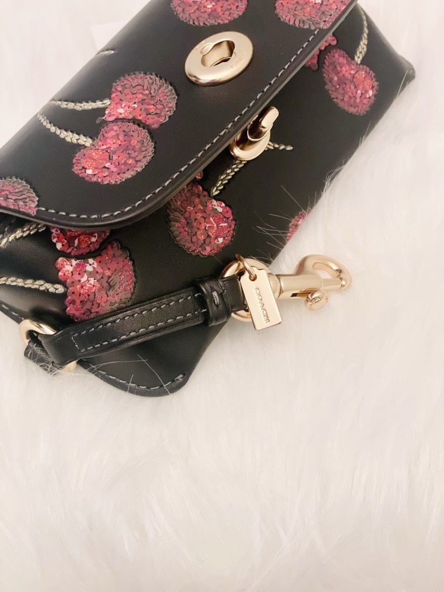 NWT COACH CDD74 Sunglass Case With Cherry Print Gold/Black Multi