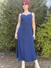 Vintage Blue summer Dress Sleeveless Midi Dress with Square Neckline Size 10