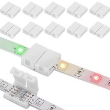 10pcs 10mm 4 Pin Strip Tape Light Straight RGB Connector 5050 3528 Clip Joiner