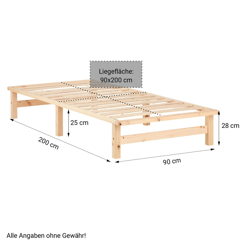 Bett 90 100 140 x200 Holz Matratze Lattenrost Einzelbett Doppelbett Homestyle4u - Bild 4 von 4