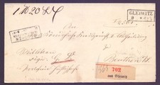 Faltbrief 1869 mit Stempel GLEIWITZ und BEUTHEN mit Paketzettel (632)