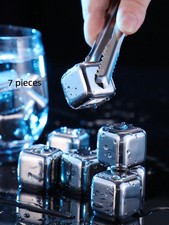 8 Stainless Steel Whisky Stones Reusable Ice Cubes Drink Chillers Cooling Rocks.