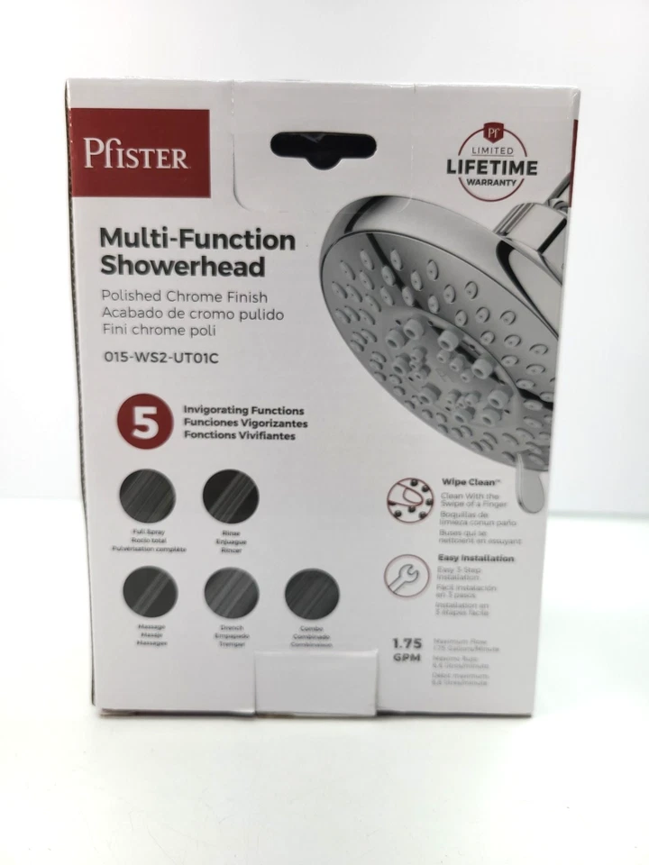 Pfister 4.8125 in. Cabezal de ducha fijo de montaje en pared con 5 patrones de pulverización en cromo Foto 3 de 4