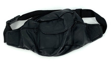 Black Leather Belt Fanny Pack, Unisex 5 Pocket Waist Belt Bag