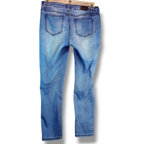 Earl Jean Skinny Ankle Blue Size 10 32×27 Denim Aztec Embroider Med Wash Stretch - Picture 2 of 17