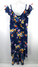 BY & BY Maxi Faux Wrap Floral Dress Women 15 Blue High-Low Cottage Core Boho