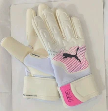 Puma Goalkeeper Football Soccer Gloves Inseam Cut Unisex Size 10 White Pink Blue
