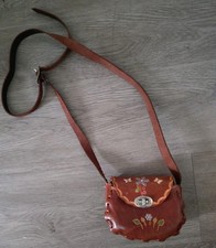 Vintage Mexican Hand- Tooled And Hand-Painted Mini Leather Child's Purse Bag