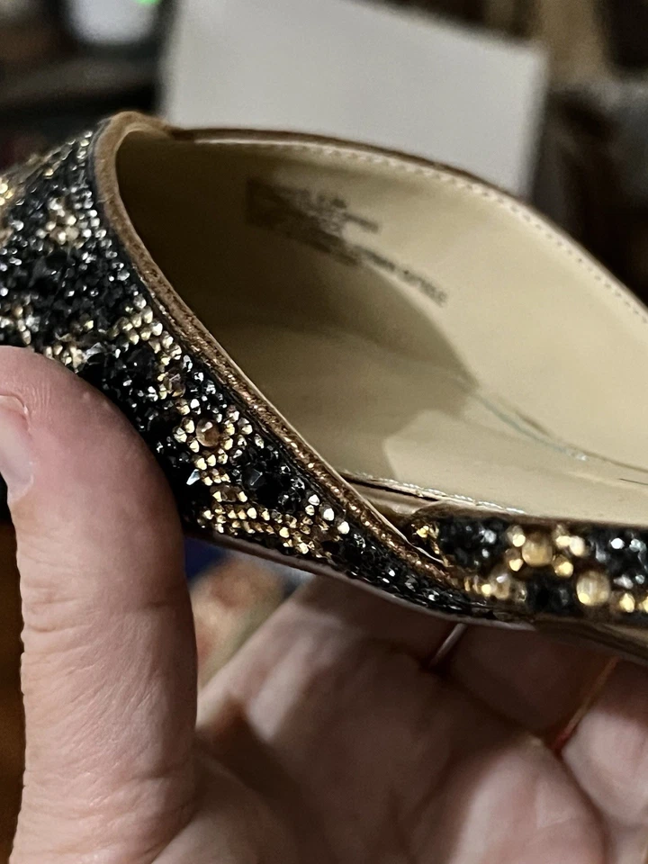 Zapatos planos Betsey Johnson estrás leopardo 8,5 punta puntiaguda brillantes Foto 4 de 4