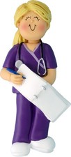 Scrubs Nurse Female Blonde Personalized Christmas Tree Ornament