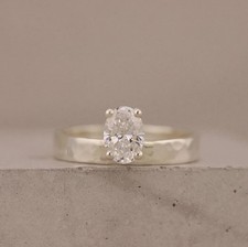 Lab Diamond 9ct White Gold Hammered Engagement Ring