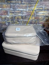 NWOT $150 Mark & Graham Large Travel Jewelry Case Vegan Faux Leather Blush Tan