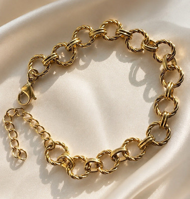 Gold Plated Rolo Chain Link Bracelet Adjustable Extender Lobster Clasp No Stone
