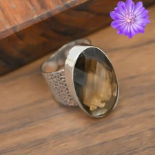 Smokey Quartz Gemstone 925 Sterling Silver Ring Handmade Jewelry Ring For Gift