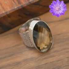 Smokey Quartz Gemstone 925 Sterling Silver Ring Handmade Jewelry Ring For Gift