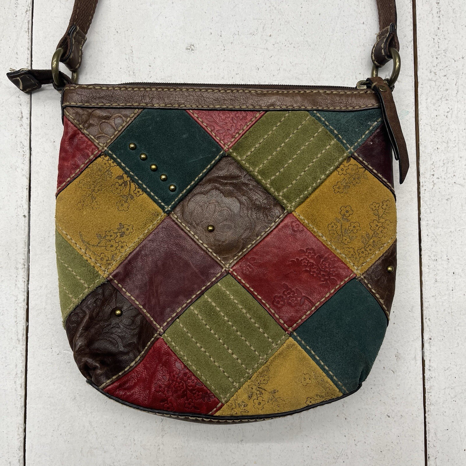 Fossil Multicolor Patchwork Suede with Tooled Flo… - image 2