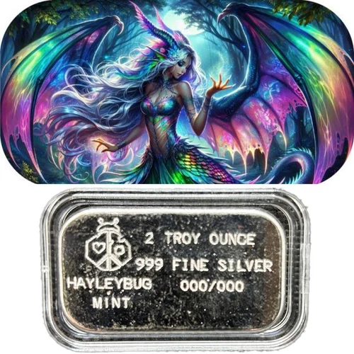 Haleybug Havoc in Scales Dragon Fairy  Colorized 2 oz Silver Bar w/ COA