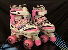 Kuxuan Girls Pink  White Roller Skates Light Up Wheels Small Adjustable 10-13