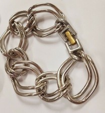 VINTAGE SILVER PLATED STEEL DOUBLE CURB LARGE LINK CHAIN 6.75 INCH BRACELET D416